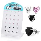 brszh3a silver ear studs heart assorted color cz 12