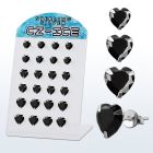 brszhb silver ear stud w black prong set cz heart stone