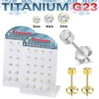 bruerbzr1 titanium ear studs 20g bezel set cz stone 12 pairs