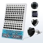 brzshb silver earring stud with black prong various shaped cz