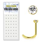 bxns3 gold anodized 316l nose screw w clear round crystal top