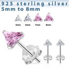 cztrm silver ear studs with triangle prong set cz stone