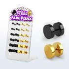 dacb106 display 24 plugs falsos acero 316l anodizado negro dorado anillo goma 3mm 5mm distribuidor mayorista