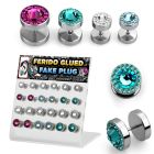 dacb122 board of 24 steel fake plug w ferido swarovski crystal