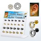 dacb141 display acrilico 24 dilataciones tunel falsas acero quirurgico pvd negro dorado multi cristal claros ferido 6mm 8mm distribuidor