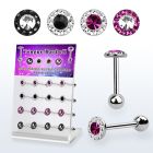 dacb237 display w steel tongue barbell w 7mm top w multi crystal