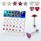 dacb36 display 24 barbells lengua acero quirurgico 7mm estrella corazon multi cristal 16mm venta