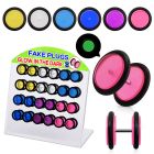 dacb41 display 24 plugs falsos acrilicos brillan oscuridad anillo goma 8mm mayorista