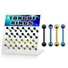 dacb7 display 24 barbells lengua acero quirurgico anodizado bolas 6mm 16mm al por mayor