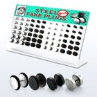dacb90 display acrilico 72 plugs falsos acero anodizado negro brillo espejo anillos goma plugs falsos acrilicos negro blanco al por mayor