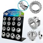dapg186a display acrilico negro 16 dilataciones tunel tornillo acero 316l brillo espejo zirconia claras borde distribuidor