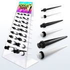 dapg46c display 36 tapers acrilicos negros blancos anillo goma doble  10mm mayorista