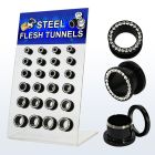 dapg56b display 24 dilataciones tunel acero quirurgico pvd negro cristal claros 4mm 12mm distribuidor