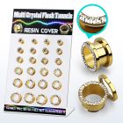 dapg74b display 24 dilataciones tunel acero 316l pvd dorado multi cristal ferido 4mm 12mm. mayorista