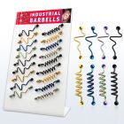 dind3 display 18 barbells industriales acero quirurgico anodizado espiral zig zag bolas al por mayor