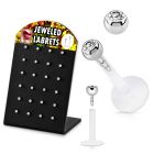 display w 24 bio flex labrets w 3mm clear jewel ball top 