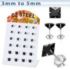 dmesq2 display 12 pares piercings oreja acero inoxidable zirconia negras cuadradas 3mm 5mm distribuidor