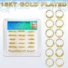 dnsm102 caja 18 aros septum falsos plata esterlina 1mm oro 18 kts disenos variados 12mm al por mayor