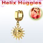 ehg726 gold steel helix huggie w dangling gold colored sun