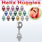 ehh668s helix huggie w a dangling small hamsa design w crystals