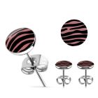 er233 pair of steel earring studs w black pink zebra logo
