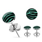er234 pair of steel earring studs w black blue zebra logo