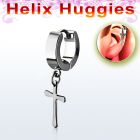 er268ch tiny high polished steel helix huggie w cross dangling