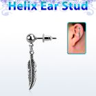 erbd654 316l steel helix ear ball stud w small dangling feather