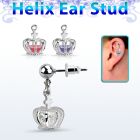 erbdz590 piercing oreja bola acero quirurgico colgante corona zirconia plata & distribuidor mayorista