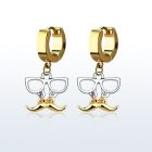 erg507 pendiente huggie oreja acero inoxidable pvd dorado colgante dorado bigote gafas distribuidor mayorista