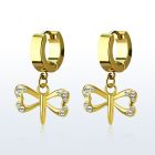 erg761 par pendientes huggie oreja acero inoxidable chapado pvd dorado pequeno colgante cristal libelula colgante laton chapado oro