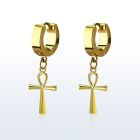 erg769 par pendientes huggie oreja acero inoxidable chapado pvd dorado colgante cruz ankh el colgante está hecho latón chapado oro al por mayor