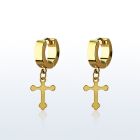 ergcro gold steel huggies earrings w dangling cross