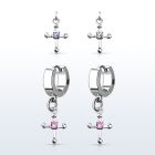 erhz14s par pendientes huggie oreja acero inoxidable brillo espejo colgante cruz zirconia centro distribuidor
