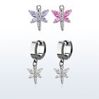 erhz349 par pendientes huggie oreja acero inoxidable brillo espejo colgante libelula alas zirconia al por mayor