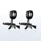 erk631 pendiente huggie oreja acero inoxidable pvd negro colgante negro miniatura ak47 distribuidor mayorista