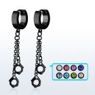 erk652 black steel huggies earrings w dangling handcuffs