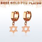 errdsr rose gold steel huggies earrings w dangling david star