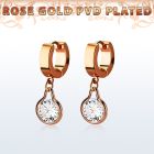 errz417 rose gold tainless steel huggies w dangling round cz