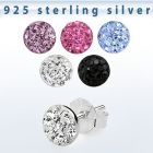 esfd12m 925 silver ear studs w 6mm multi crystal half ball top