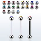 fbbcs bioflex tongue barbell, 14g w 5mm steel jewel top ball