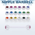 fnpajb5 bioflex nipple barbell, 14g w 5mm bezel set jewel balls