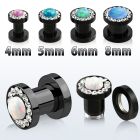 ftscpco black plug w crystal studded rim syntetic opal center