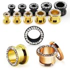 ftscpcr pvd steel flesh tunnel w crystal studded rim w resin