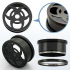 ftsha black pvd steel screw fit flesh tunnel with bio hazard