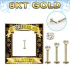 g9lbz 9k gold labret 16g threadless push pin top cz