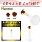 gbige2 bioflex labret with push in 14kt gold w prong garnet