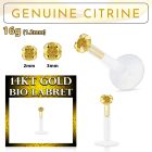 gbige6 bioflex labret with push in 14kt gold w prong citrine
