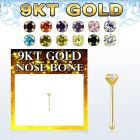 gbz2m9 9kt gold nose bone with 2mm round prong set cz stone