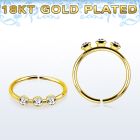 gold plated silver nose hoop w three 1.5mm round crystals